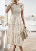 Miss Sparkling Floral Print Smocked Dress