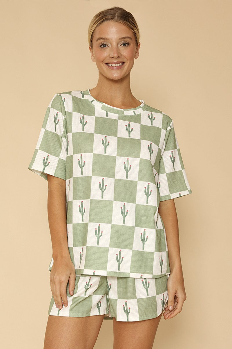 Novelty printed waffle shorts set