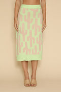 All over cactus knit midi skirt
