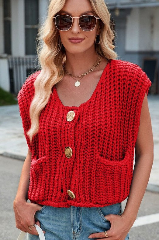 Sleeveless knit cardigan vest