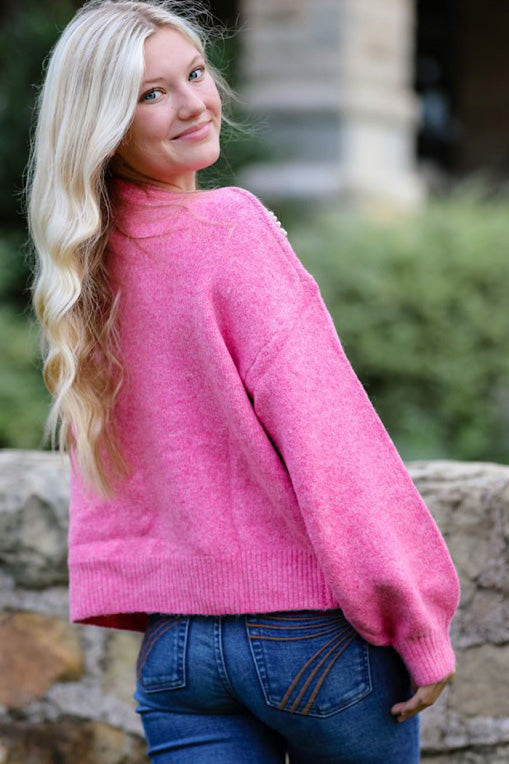Pearl bow knit sweater