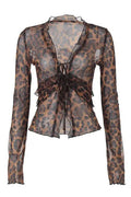 Leopard Print Mesh ruffled top