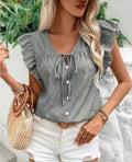 Miss Sparkling Striped ruffle tie front blouse