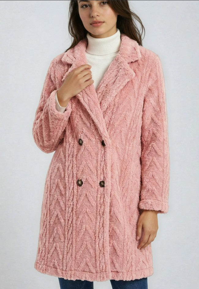 Houndstooth Pattern  Fleece Coat