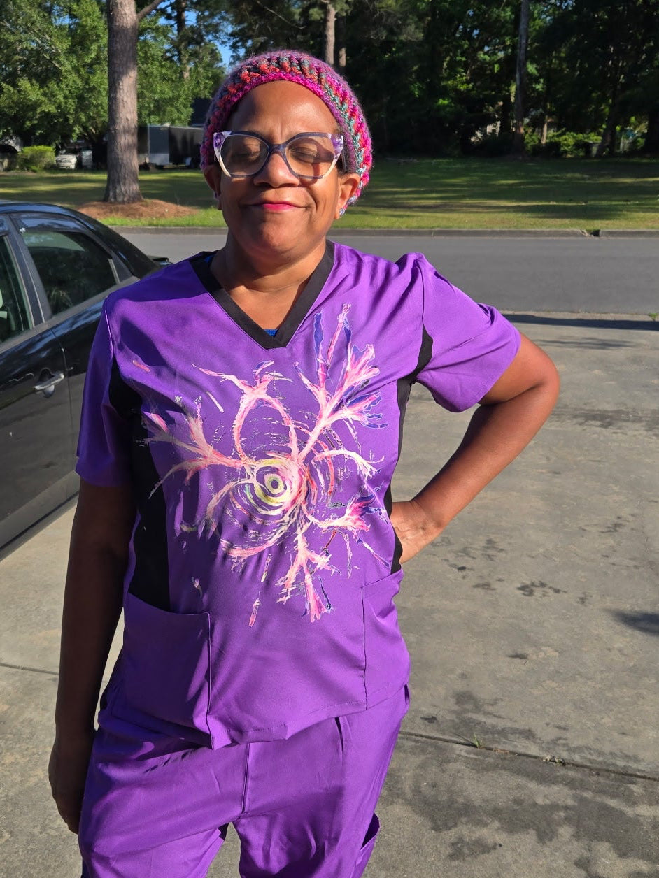 Scrub Top (Neon Singularity) Balancing Act Art Collection/Night Shift Energy Scrubs