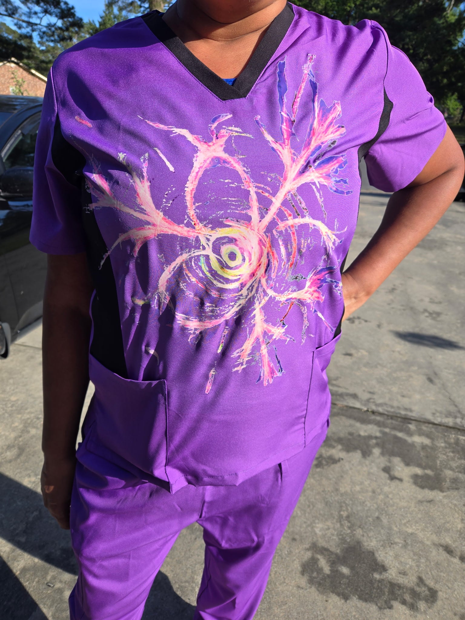 Scrub Top (Neon Singularity) Balancing Act Art Collection/Night Shift Energy Scrubs
