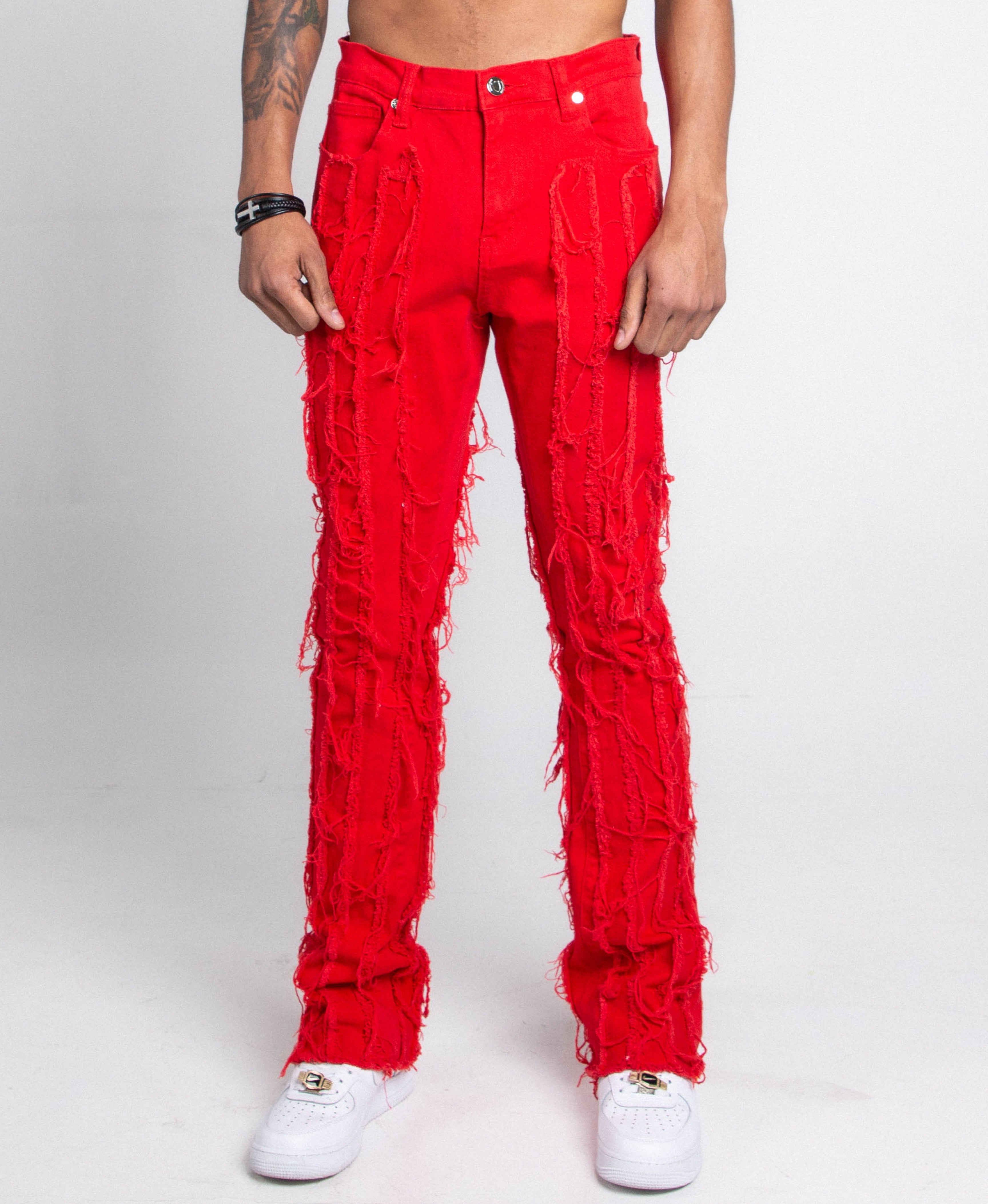 AJ672SK VERTICAL FRAYED STACKED JEANS