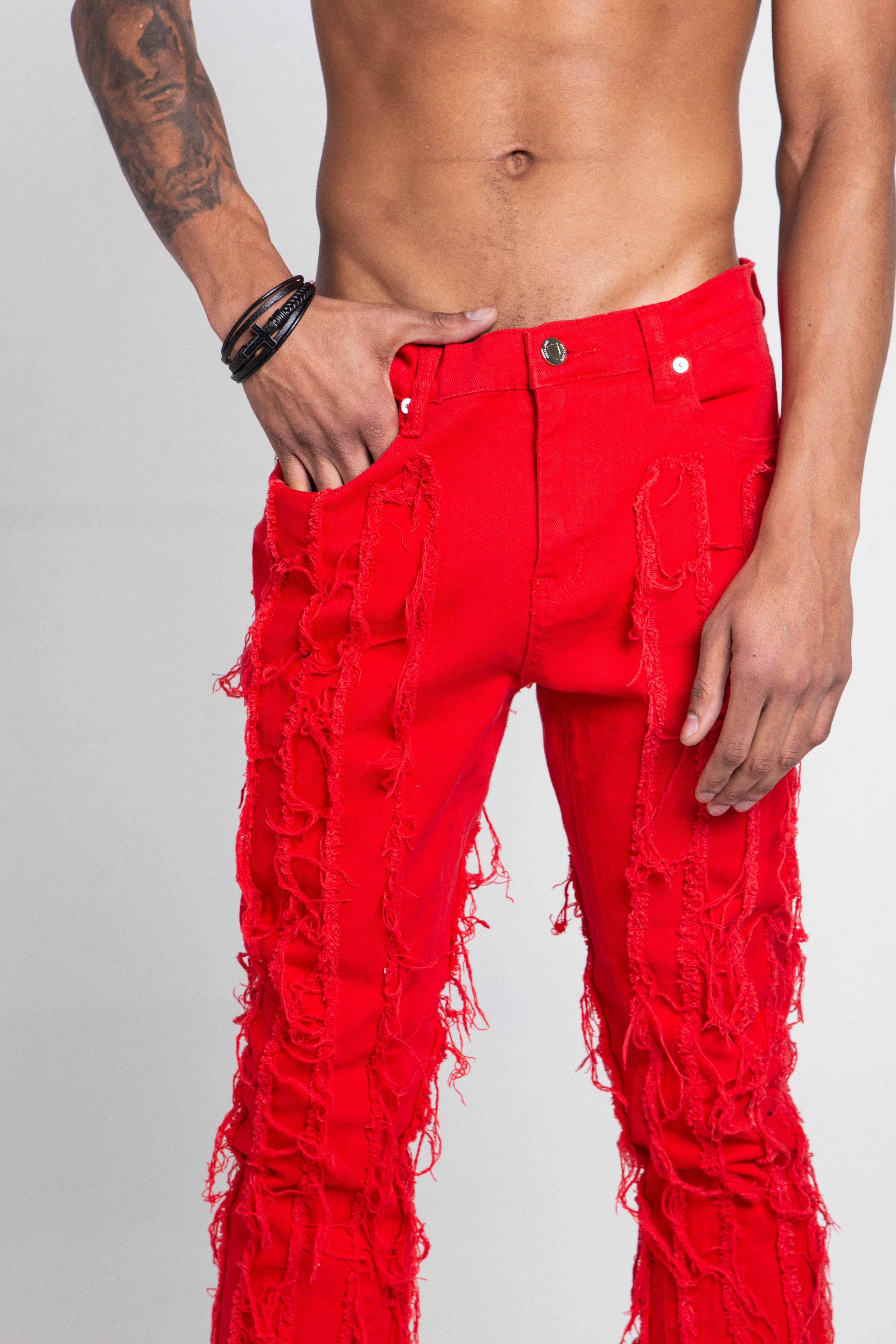 AJ672SK VERTICAL FRAYED STACKED JEANS