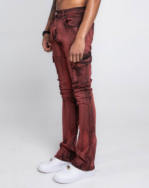 AJ29SK GREY/WHITE WASH STACKED CARGO JEANS