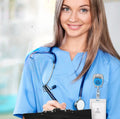 Nurse badge holder retractable reel blue scrubs