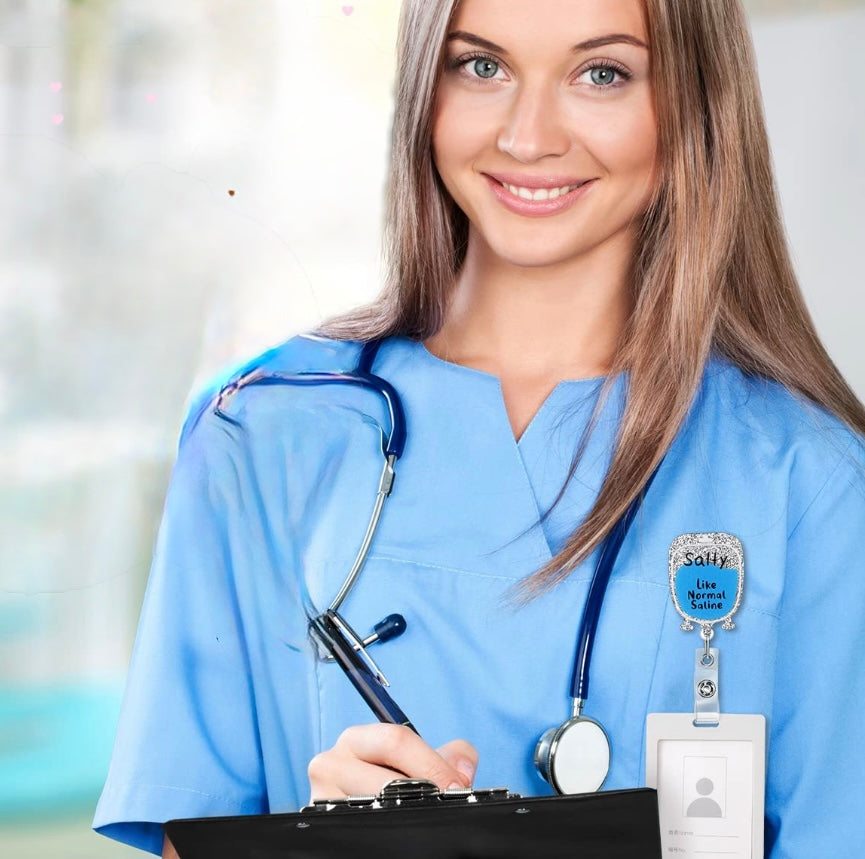 Nurse badge holder retractable reel blue scrubs