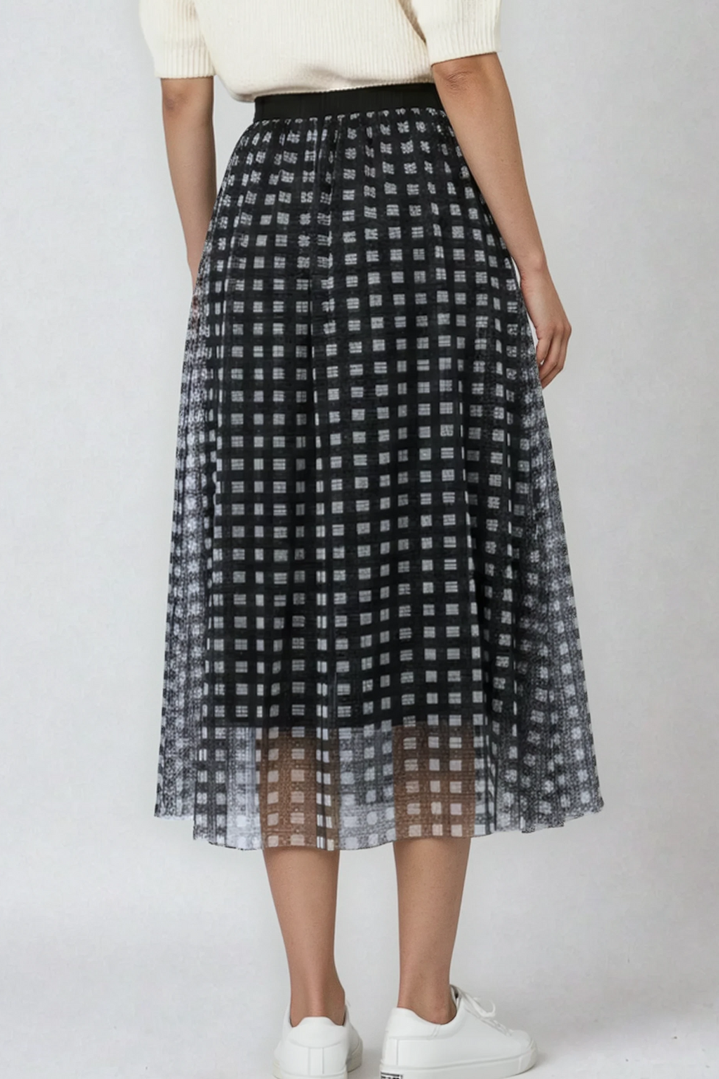 Plaid Tulle Midi Skirt