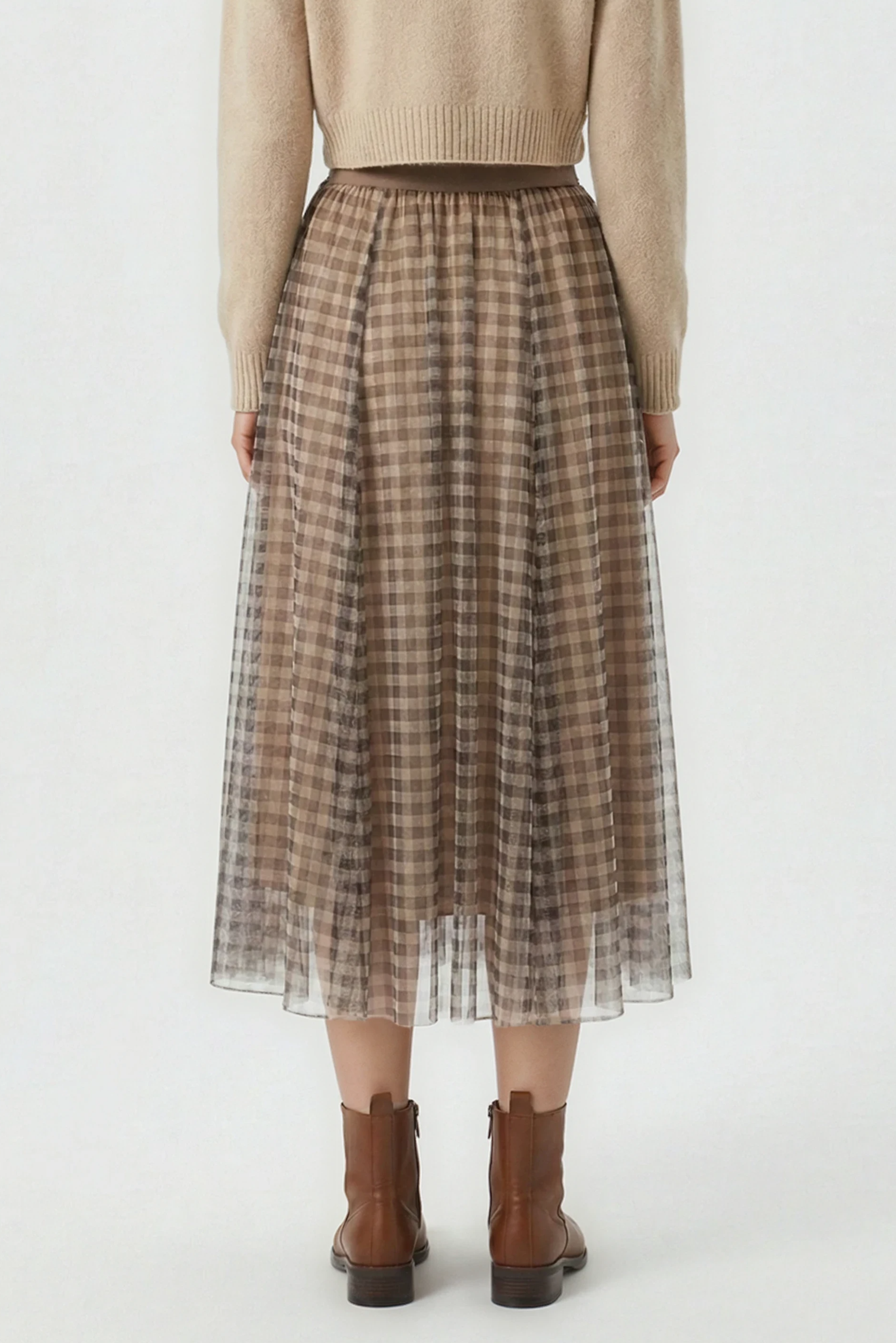 Plaid Tulle Midi Skirt