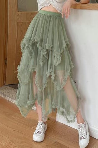 Layered Mesh High Waist Skirt