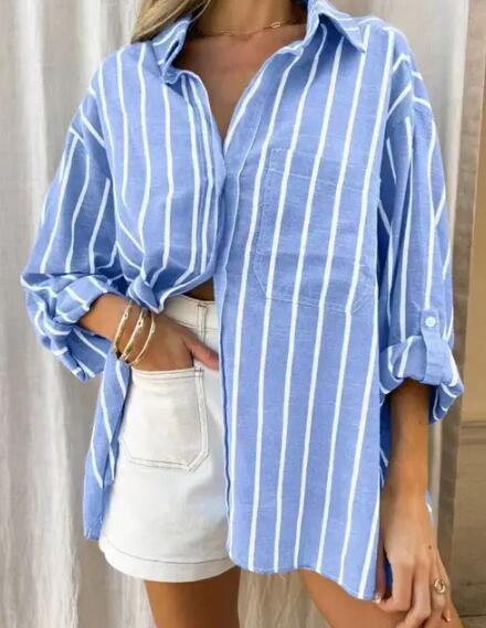 Miss Sparkling Oversized Striped Button-Up Shirt