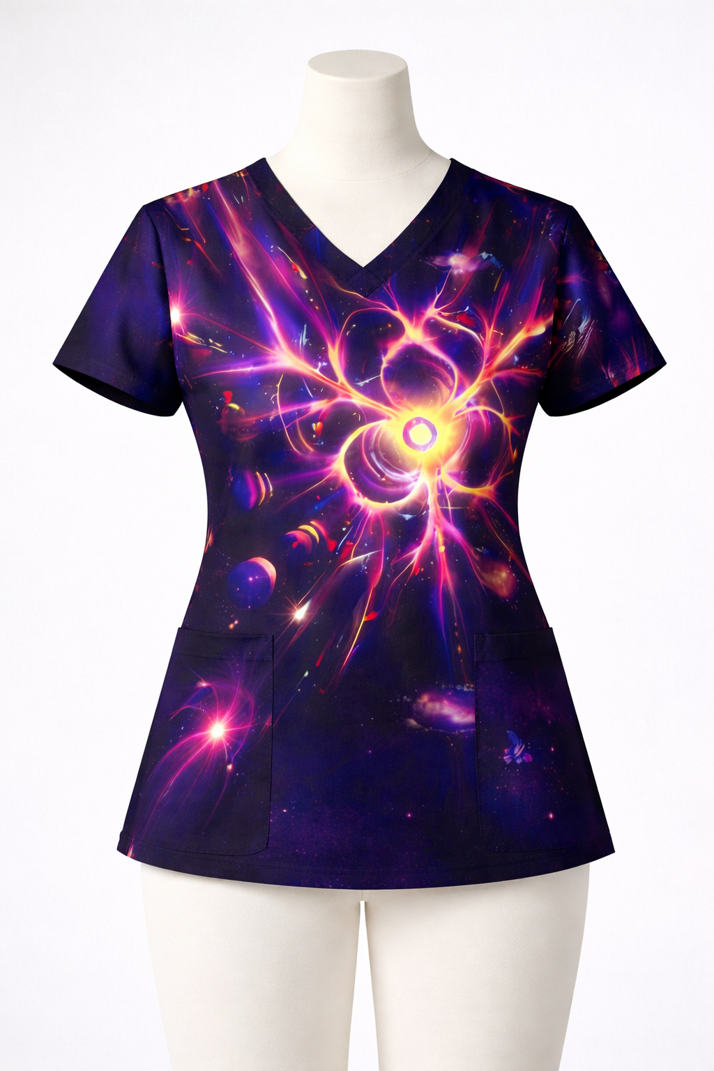 Scrub Top (Neon Singularity) Balancing Act Art Collection/Night Shift Energy Scrubs
